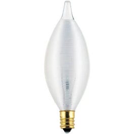Glowescent Spun Satin Torpedo Chandelier Light Bulb, White, Candelabra Base, 40-Watts