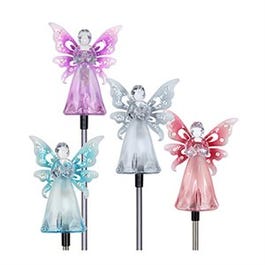 Solar Garden Stake Light, Angel With LED Wings, Acrylic & Metal, Assorted Colors