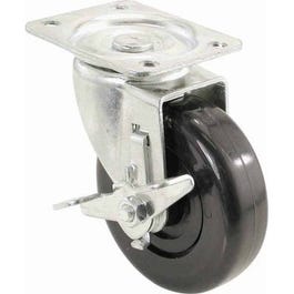 Swivel Plate Caster, Side Brake, Polypropylene Wheel, 4-In.