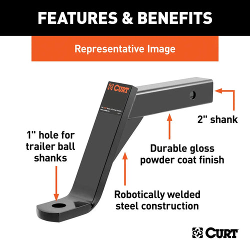 CURT Class 3 Ball Mount, Imported 2 Shank, 5,000 lbs., 8 Drop, 11-1/2 Long #45890