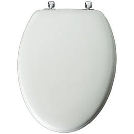 Elongated Molded Wood Toilet Seat, STA-TITE(TM) Chrome Hinge, White