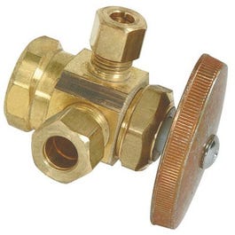 Brass Dual Outlet Stop Valve, 1/2-In. x 3/8-In. x 1/4-In.