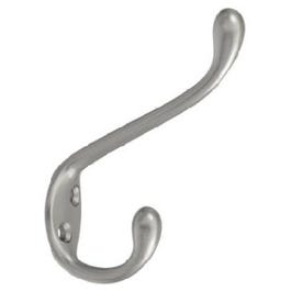 Hat & Coat Hook, Heavy-Duty, Satin Nickel, Holds 35-Lbs.