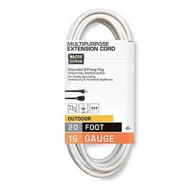 Outdoor Extension Cord, 16/3, SJTW, White, 20-Ft.