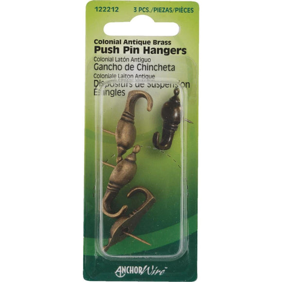Hillman Anchor Wire Antique Brass Colonial Decorative Push Pin Hanger (3 Count)