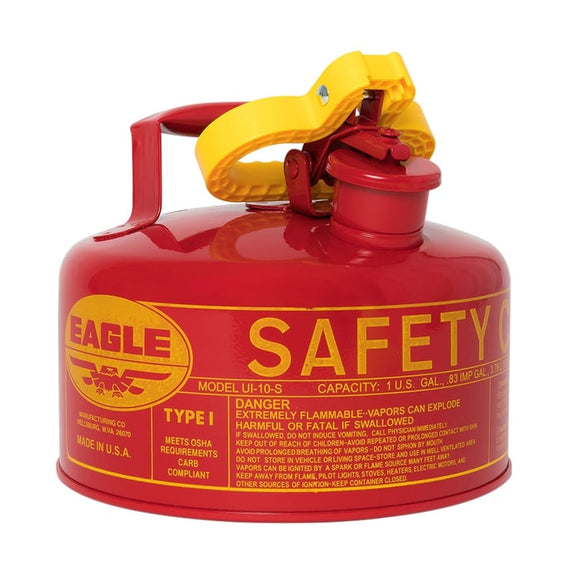 Eagle 1 Gallon Steel Safety Can for Flammables, Type I, Flame Arrester, Red (1 Gallon, Red)
